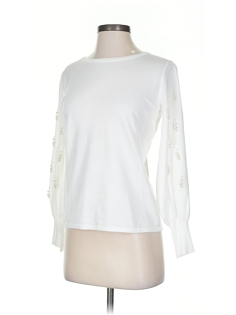 Pre-owned Carmen Marc Valvo Cardigan Sweater In White