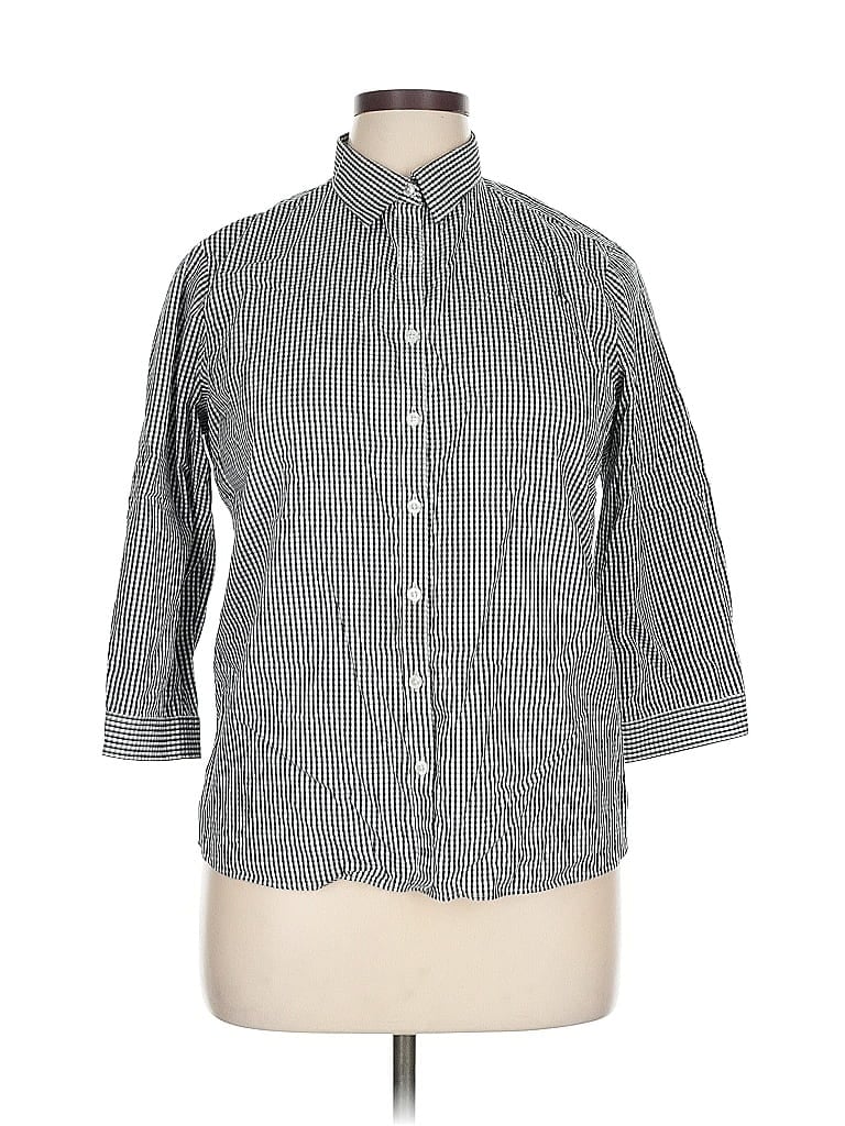 Pre-owned Lands' End 3/4 Sleeve Button Down Shirt In Gray