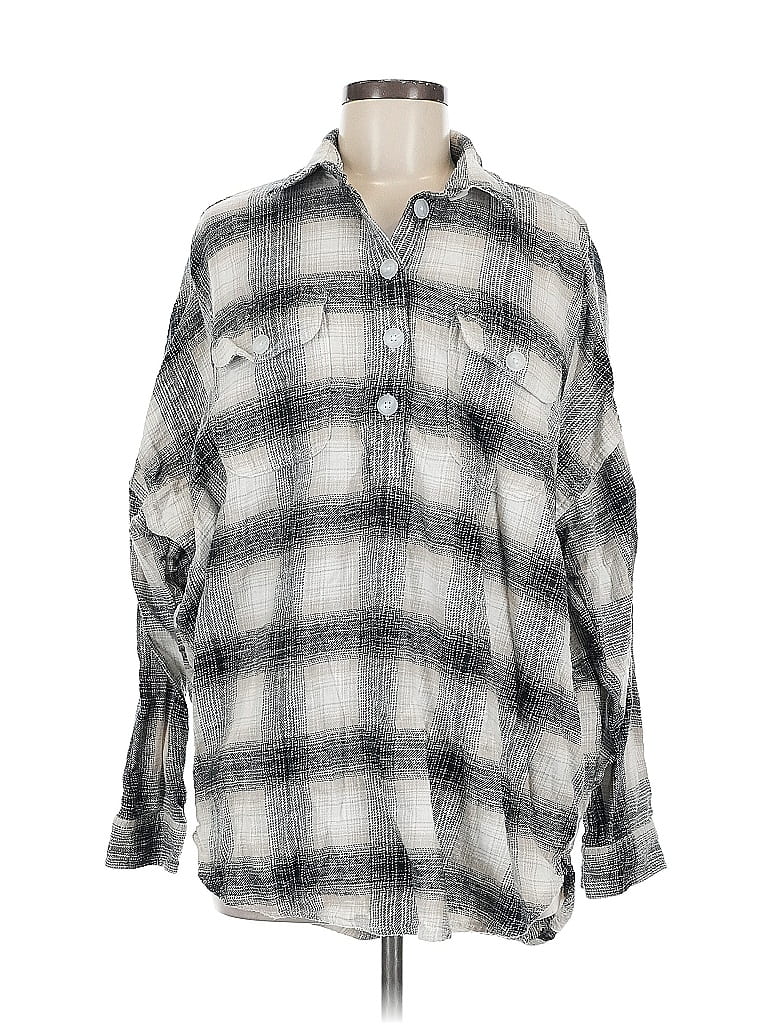 Pre-owned American Eagle Outfitters Long Sleeve Button Down Shirt In Gray