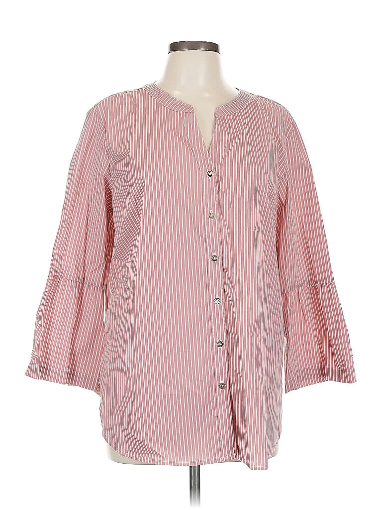 Pre-owned Anne Klein 3/4 Sleeve Button Down Shirt In Pink