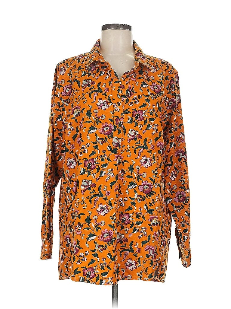 Pre-owned Garnet Hill Long Sleeve Button Down Shirt In Orange