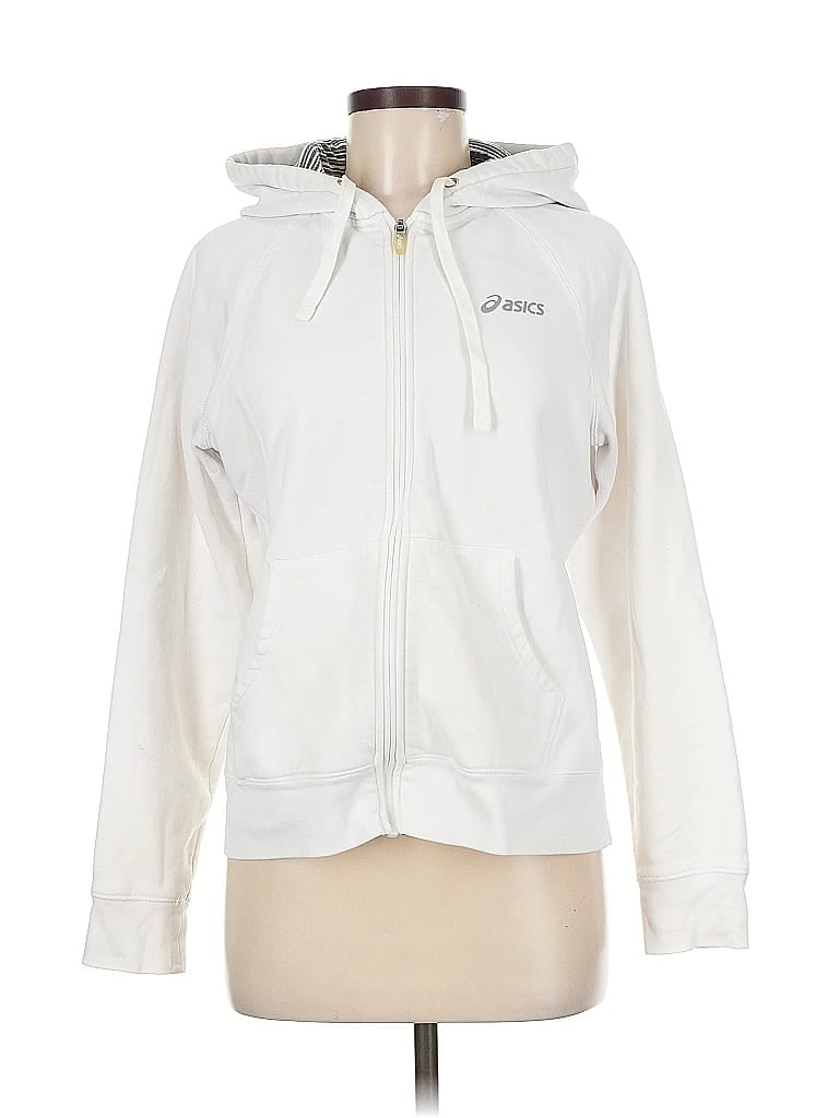 Pre-owned Asics Zip Up Hoodie In White