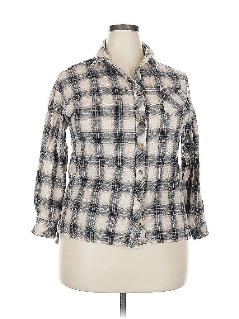 Pre-owned Assorted Brands 3/4 Sleeve Button Down Shirt In Gray