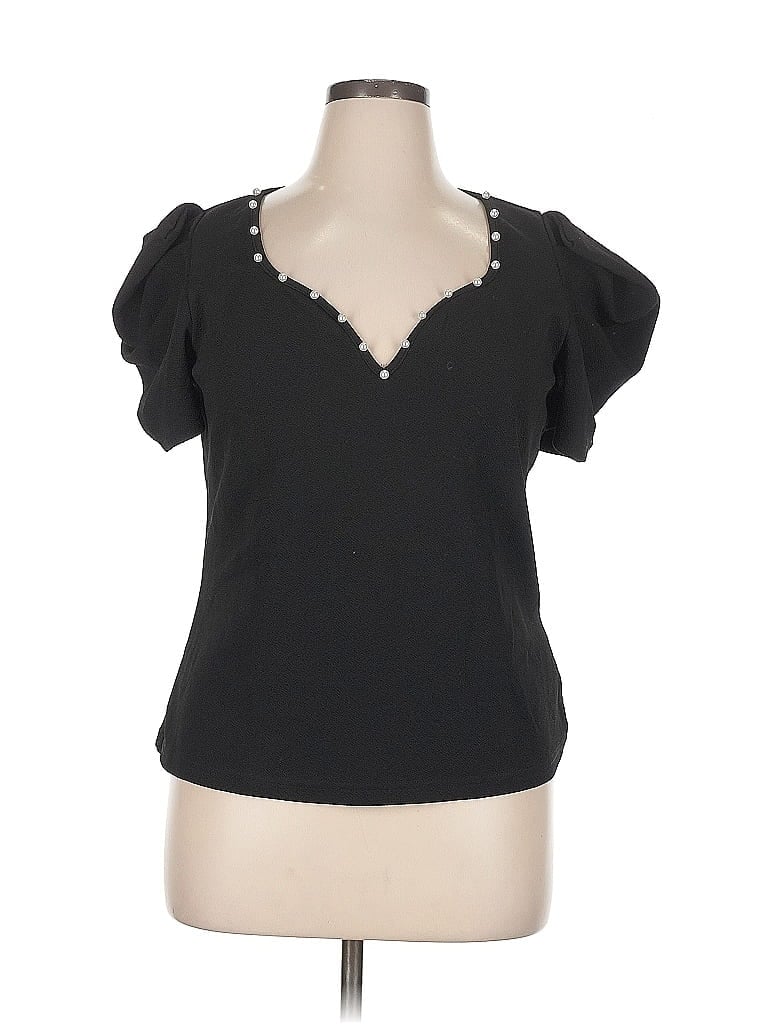 Pre-owned Shein Curve Short Sleeve Top Black Sweetheart Neckline Tops