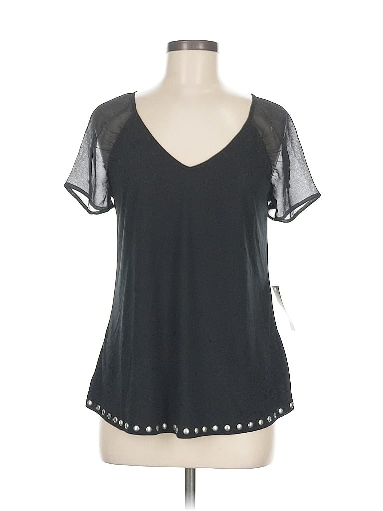 Pre-owned A.n.a. A New Approach Short Sleeve Top Black V Neck Tops