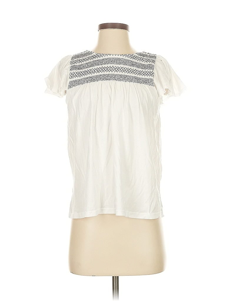 Pre-owned Ann Taylor Loft Short Sleeve Blouse In White