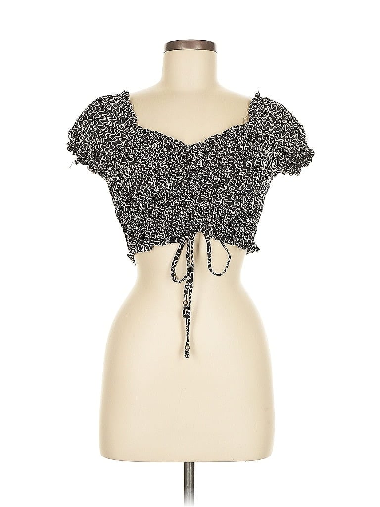 Pre-owned Angie Short Sleeve Top Black Sweetheart Neckline Tops