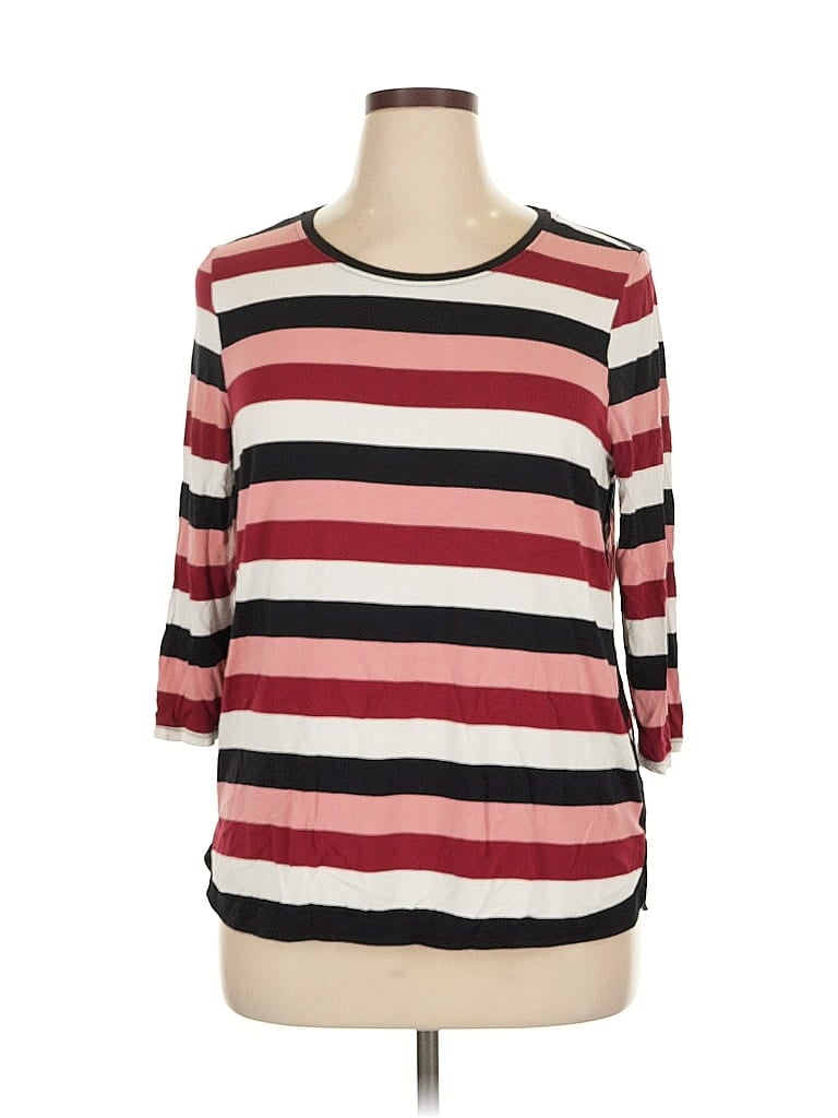 41HAWTHORN Pre-owned 3/4 Sleeve Top Burgundy Stripes Pattern Boatneck Tops