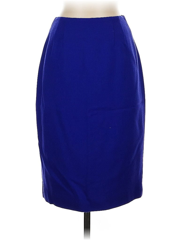 Pre-owned Linda Allard Ellen Tracy Wool Skirt In Blue