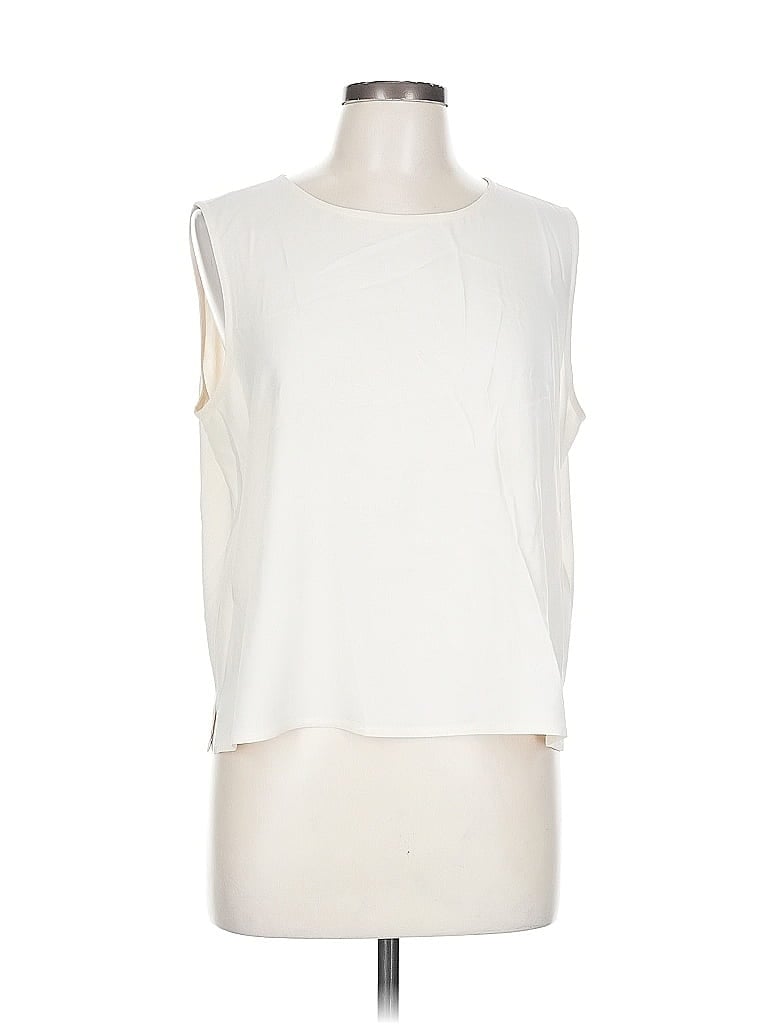 Pre-owned Eileen Fisher Sleeveless Silk Top Ivory One Shoulder Neckline Tops In White