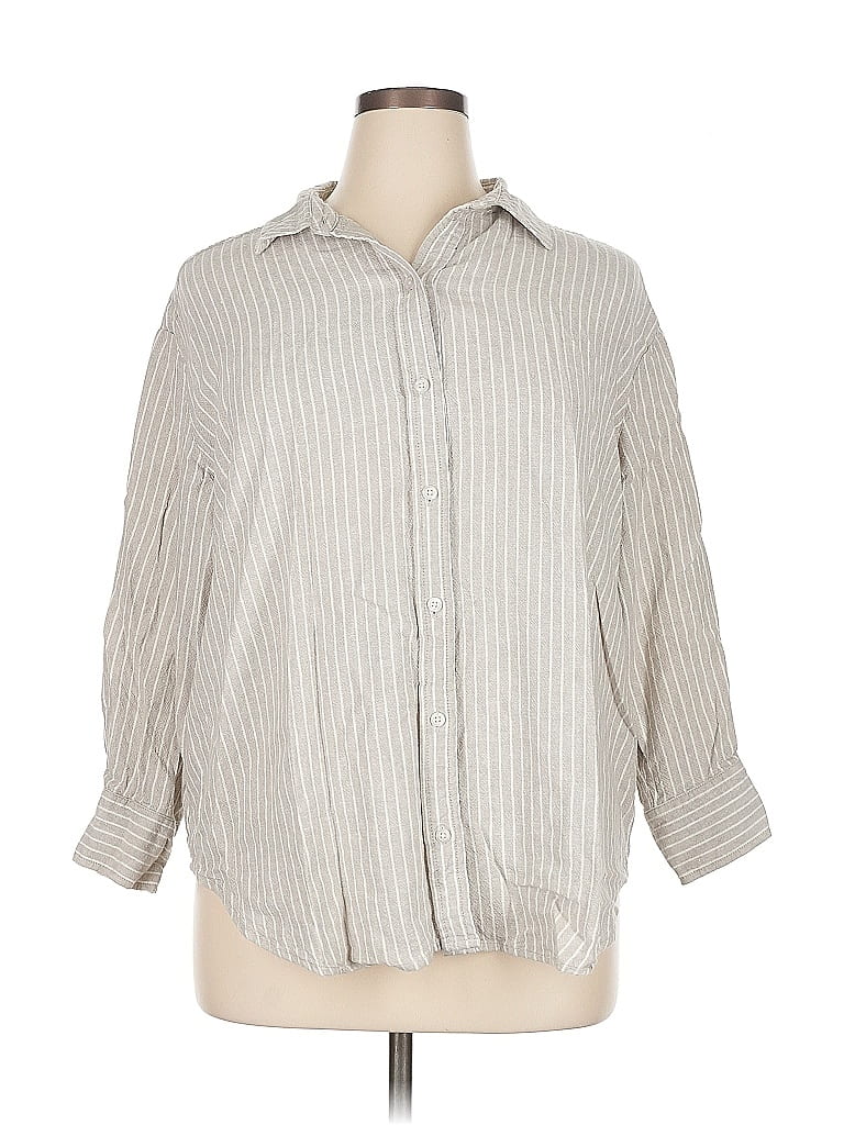 Pre-owned Rafaella 3/4 Sleeve Button Down Shirt In Gray
