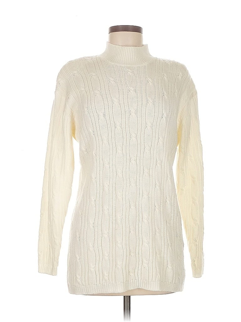 Pre-owned Karen Scott Turtleneck Sweater In White