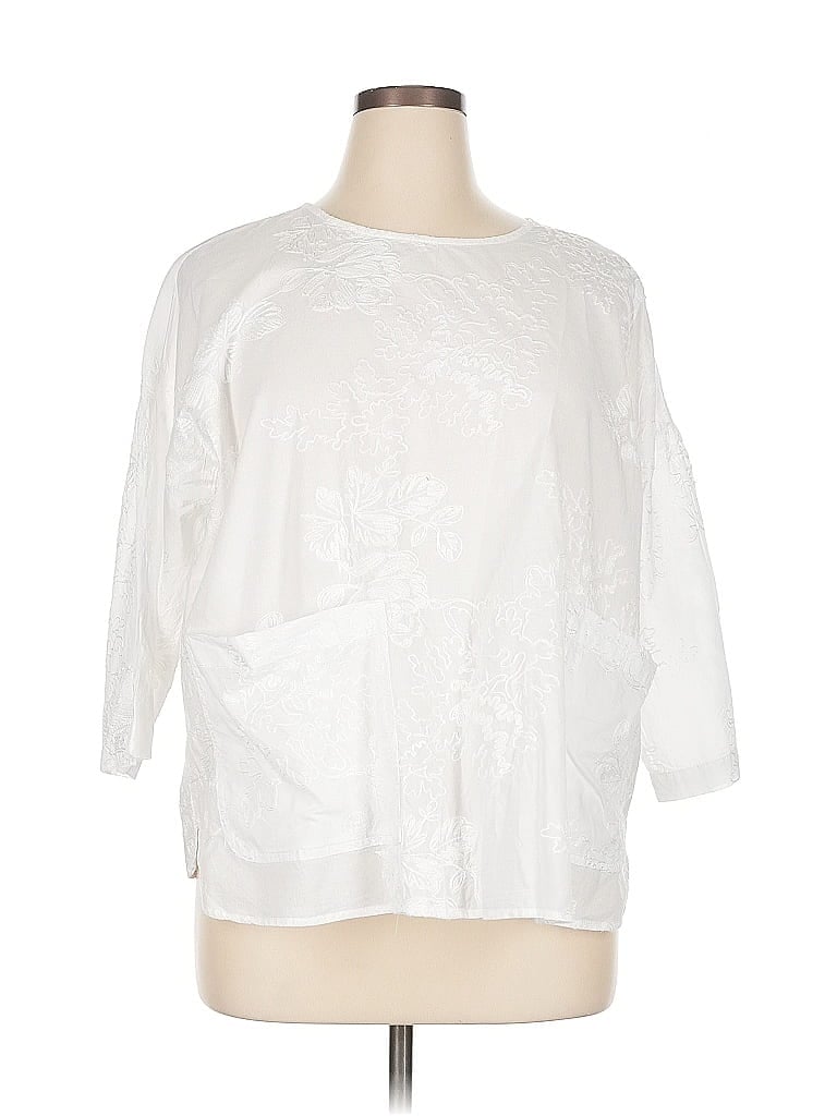 Pre-owned Jones & Co 3/4 Sleeve Blouse In White