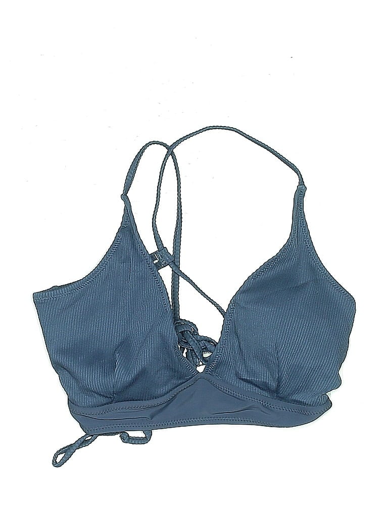 Pre-owned Unbranded Swimsuit Top Blue Solid Pattern Swimwear