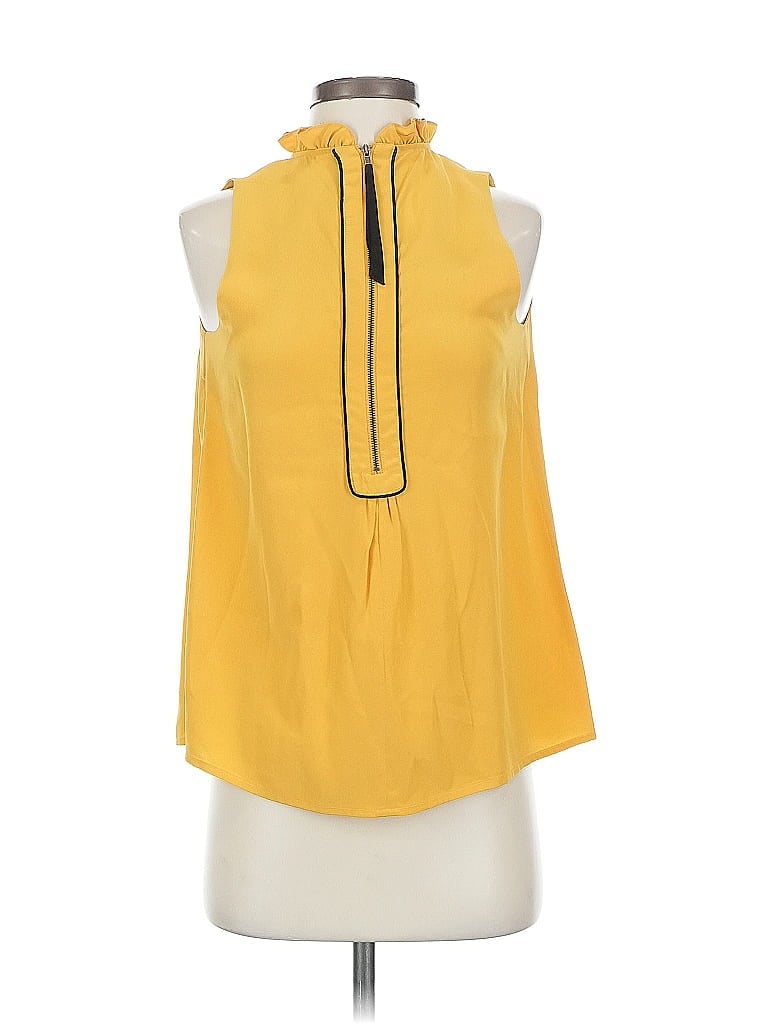 Pre-owned Madison Marcus Sleeveless Silk Top Yellow Halter Neckline Tops