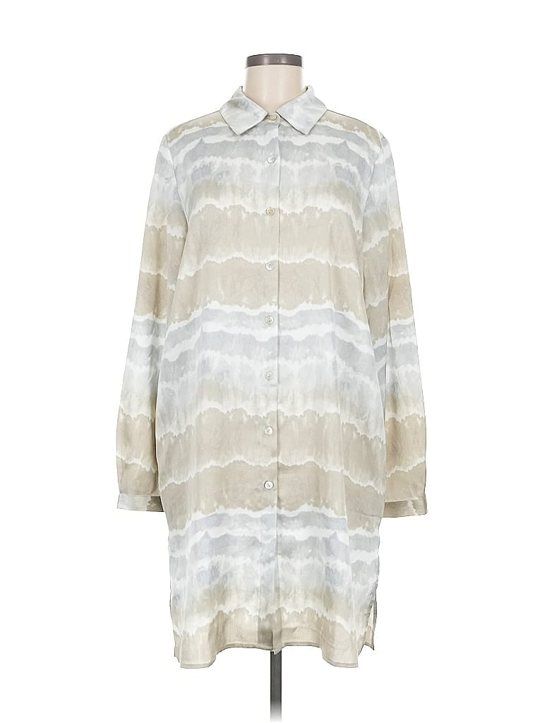 Pre-owned Susan Graver Long Sleeve Button Down Shirt In White