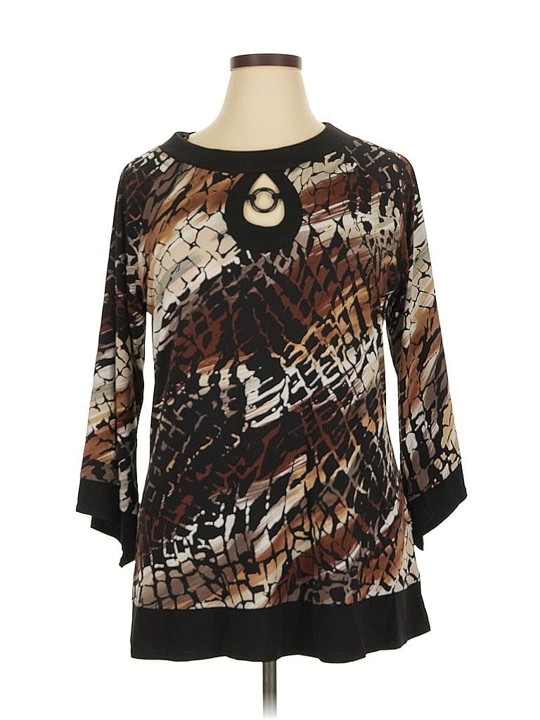 Pre-owned Dressbarn 3/4 Sleeve Blouse In Brown