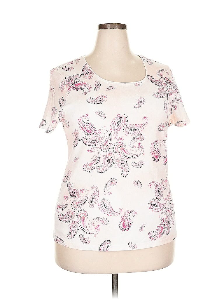 Pre-owned Karen Scott Short Sleeve Top Ivory Scoop Neck Tops In White