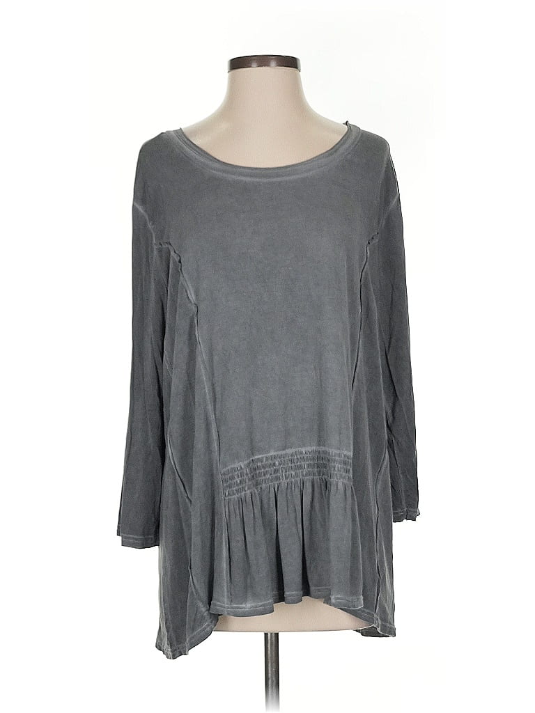 Pre-owned Pol 3/4 Sleeve Top Gray Boatneck Tops