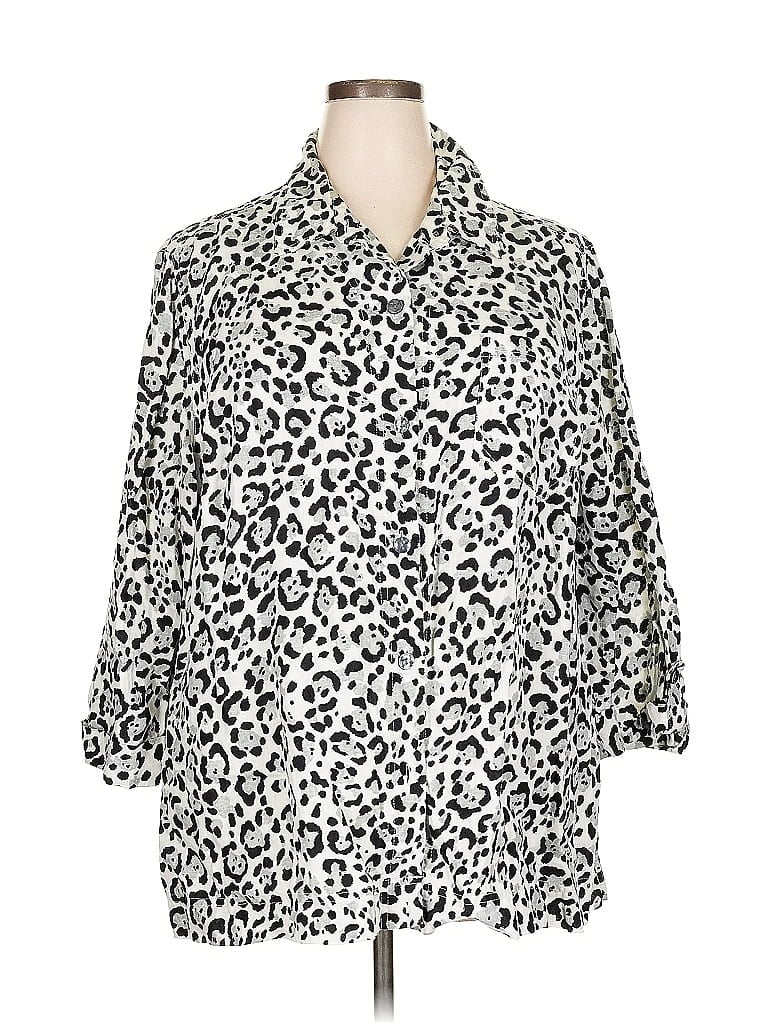 Pre-owned Jones New York Sport 3/4 Sleeve Button Down Shirt In Silver