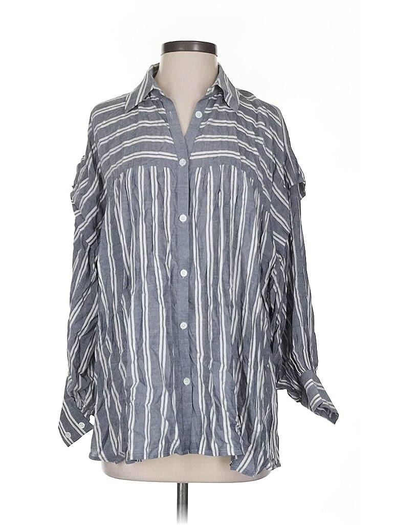 Pre-owned Harshman 3/4 Sleeve Button Down Shirt In Gray