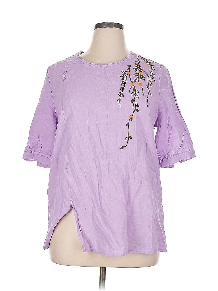 Pre-owned Unbranded 3/4 Sleeve Blouse In Purple
