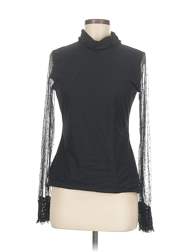 Pre-owned Pink Lily Long Sleeve Top Black Turtleneck Tops