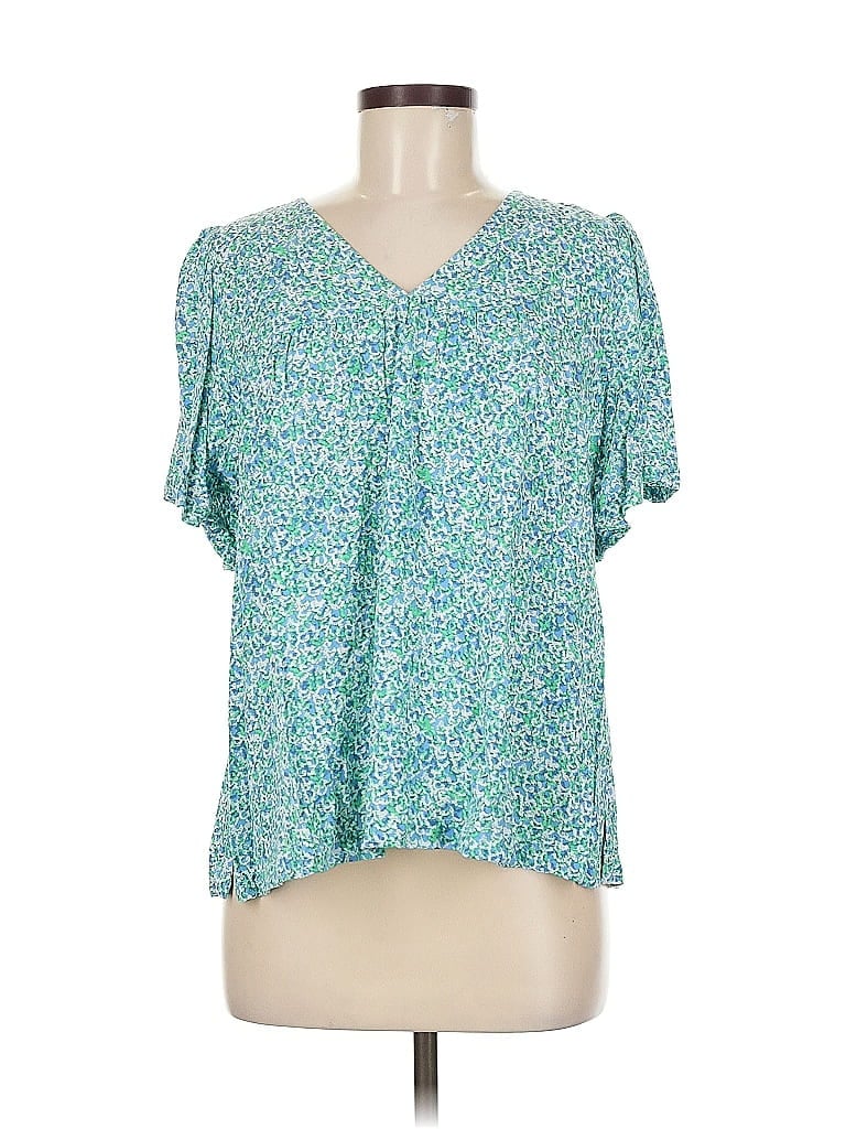 Pre-owned Caslon Short Sleeve Blouse In Green