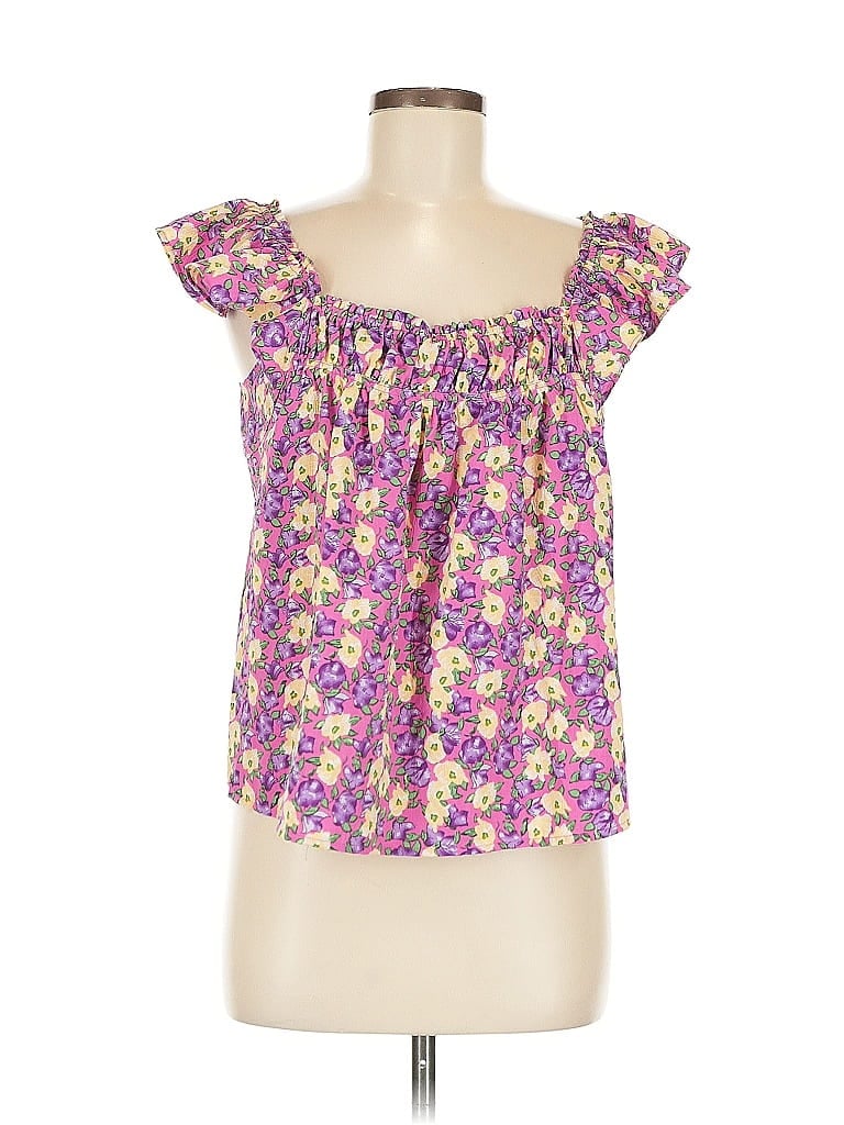 Pre-owned Kori America Short Sleeve Blouse In Purple