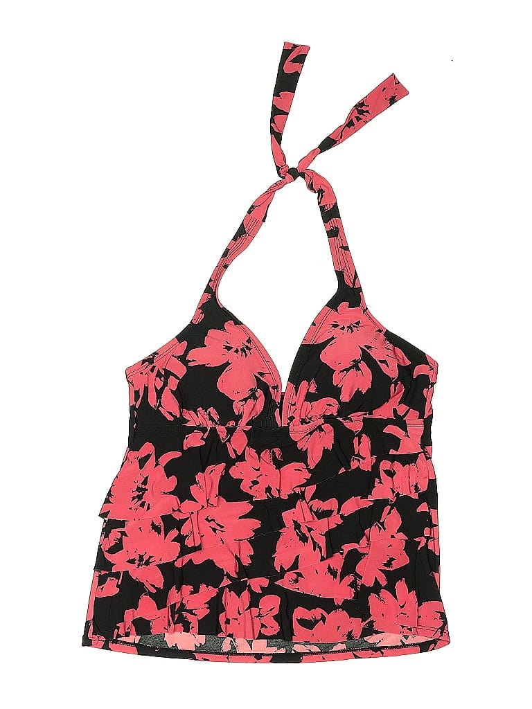 Pre-owned Aqua Green Swimsuit Top Red Floral Pattern Swimwear