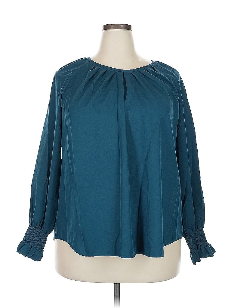 Pre-owned Shein Curve Long Sleeve Blouse In Blue