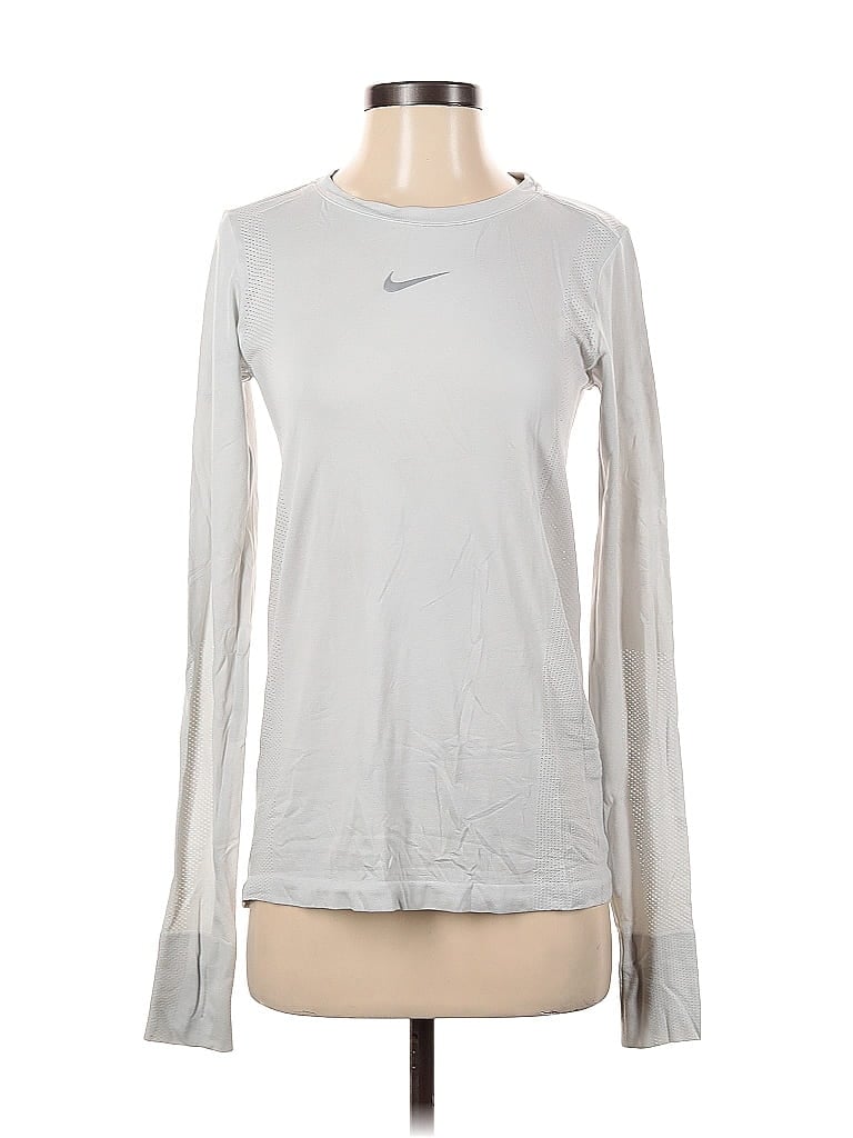 Pre-owned Nike Long Sleeve Top Silver Crew Neck Tops