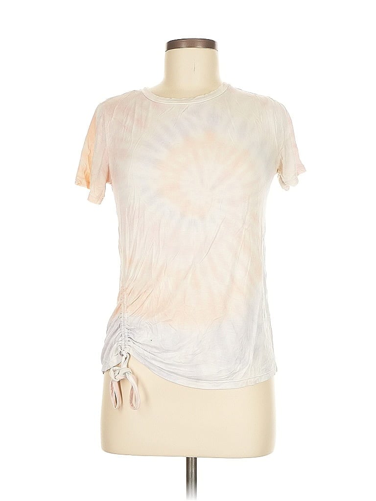 Pre-owned Wall Flower Short Sleeve Top Ivory Tie-dye Pattern Keyhole Neckline Tops In White