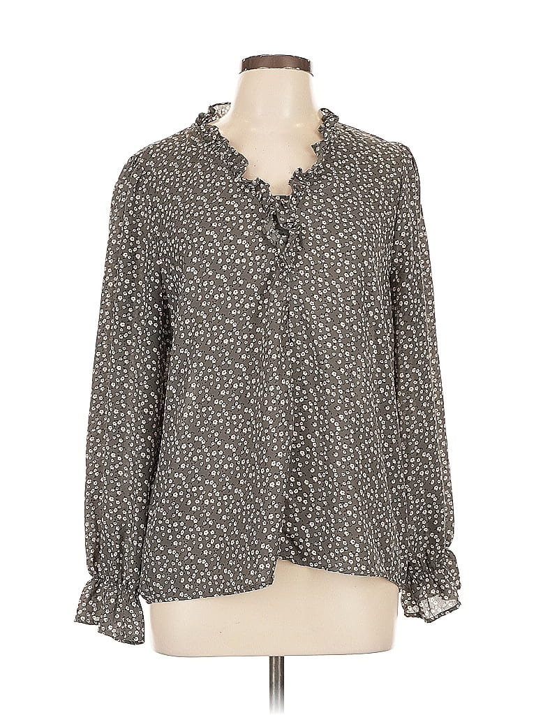 Pre-owned Pleione Long Sleeve Blouse In Gray