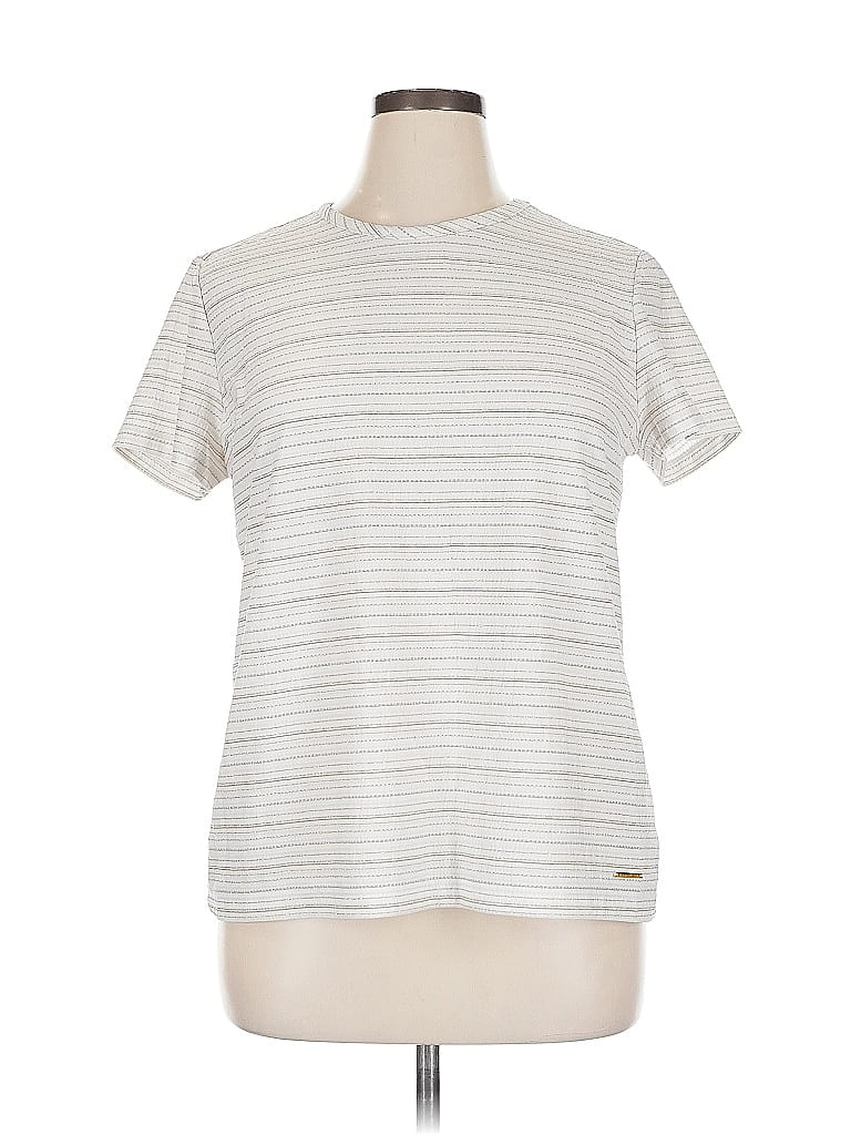 Pre-owned Anne Klein Short Sleeve Top Silver Crew Neck Tops