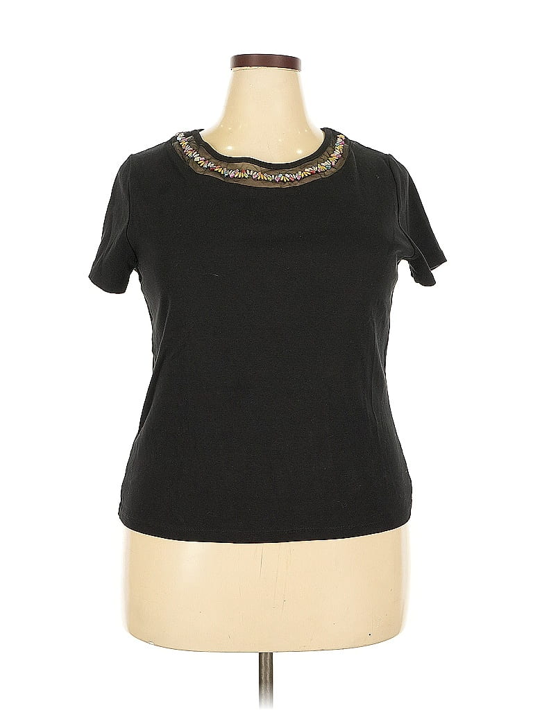 Pre-owned Rafaella Short Sleeve Top Black Collared Neckline Tops