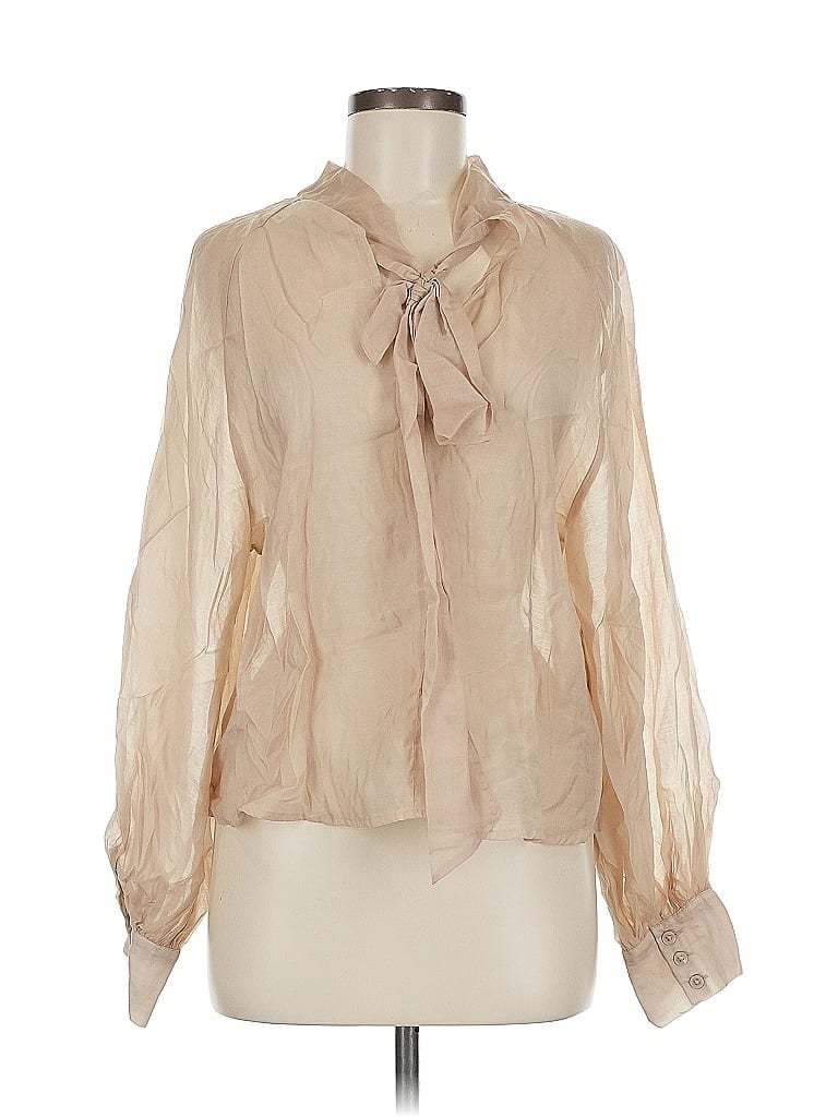 Pre-owned Prolōgue Long Sleeve Blouse In Brown