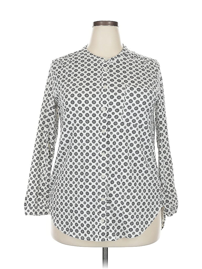 Pre-owned Lands' End Long Sleeve Blouse In Silver