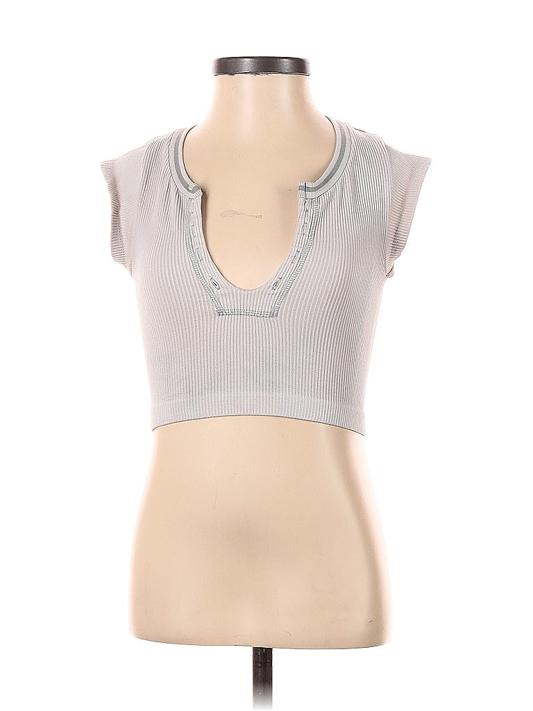 Pre-owned Out From Under Short Sleeve Top Gray Keyhole Neckline Tops