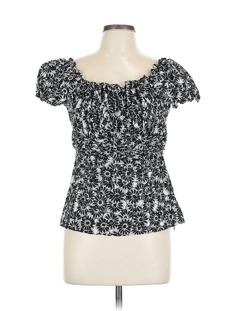 Pre-owned Lafayette 148 Short Sleeve Blouse In Black