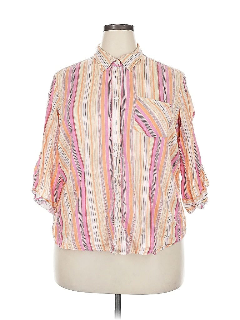 Pre-owned Style & Co 3/4 Sleeve Button Down Shirt In Pink