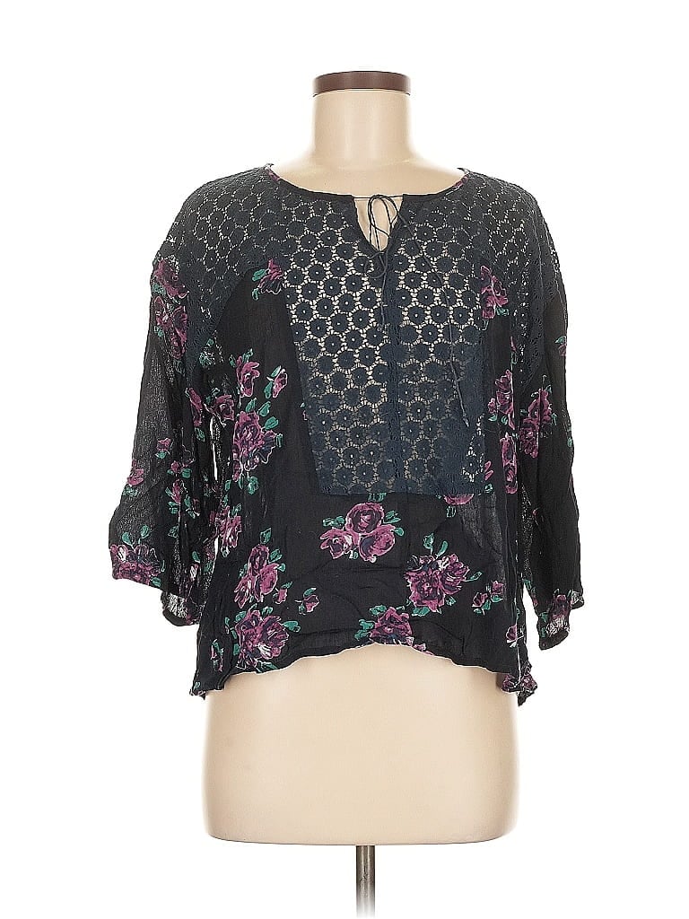 Pre-owned En Creme 3/4 Sleeve Blouse In Black