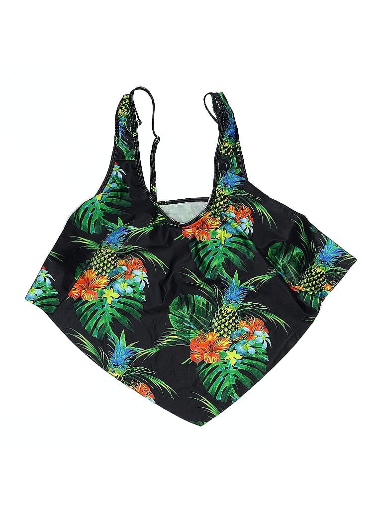 Pre-owned Unbranded Swimsuit Top Black Tropical Pattern Swimwear