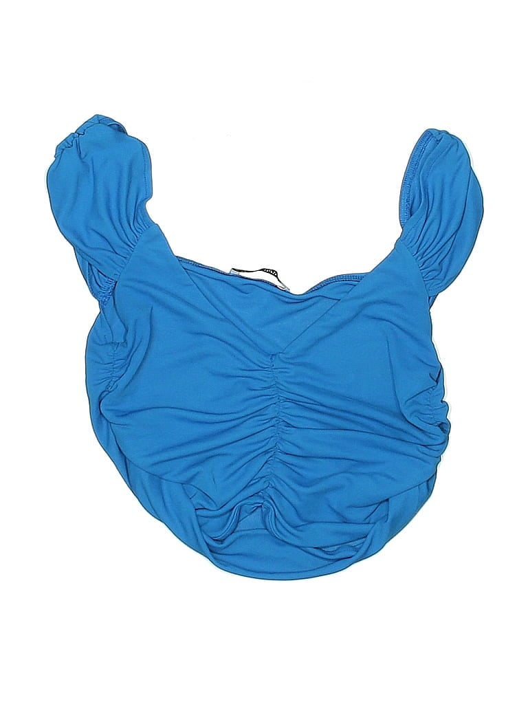 Pre-owned Zara Swimsuit Top Blue Solid Pattern Swimwear