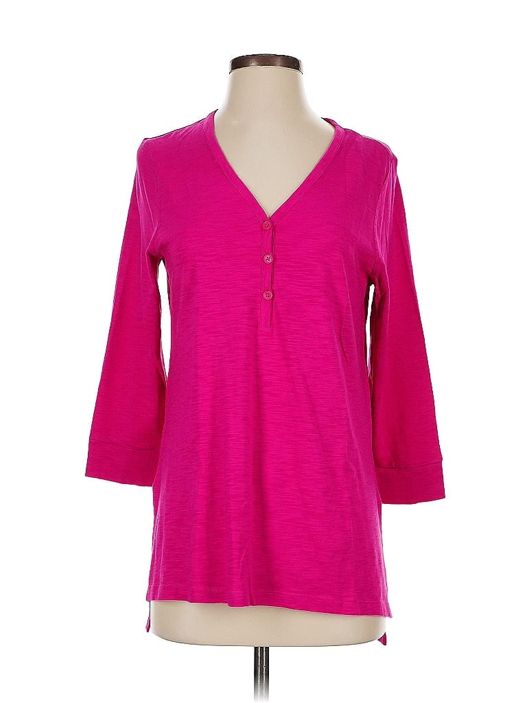 Pre-owned Chico's 3/4 Sleeve Henley Shirt In Pink