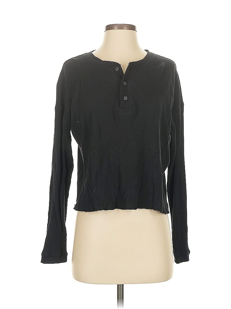 Pre-owned Everlane Long Sleeve Henley Shirt In Black