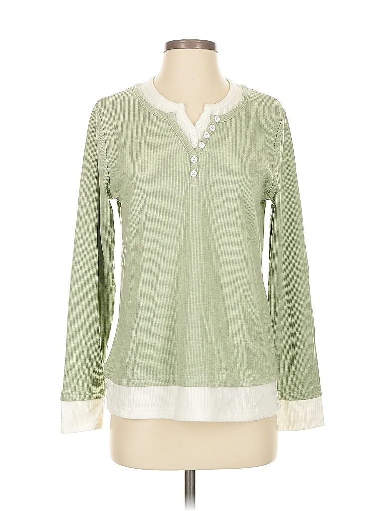 Pre-owned Unbranded Long Sleeve Henley Shirt In Green
