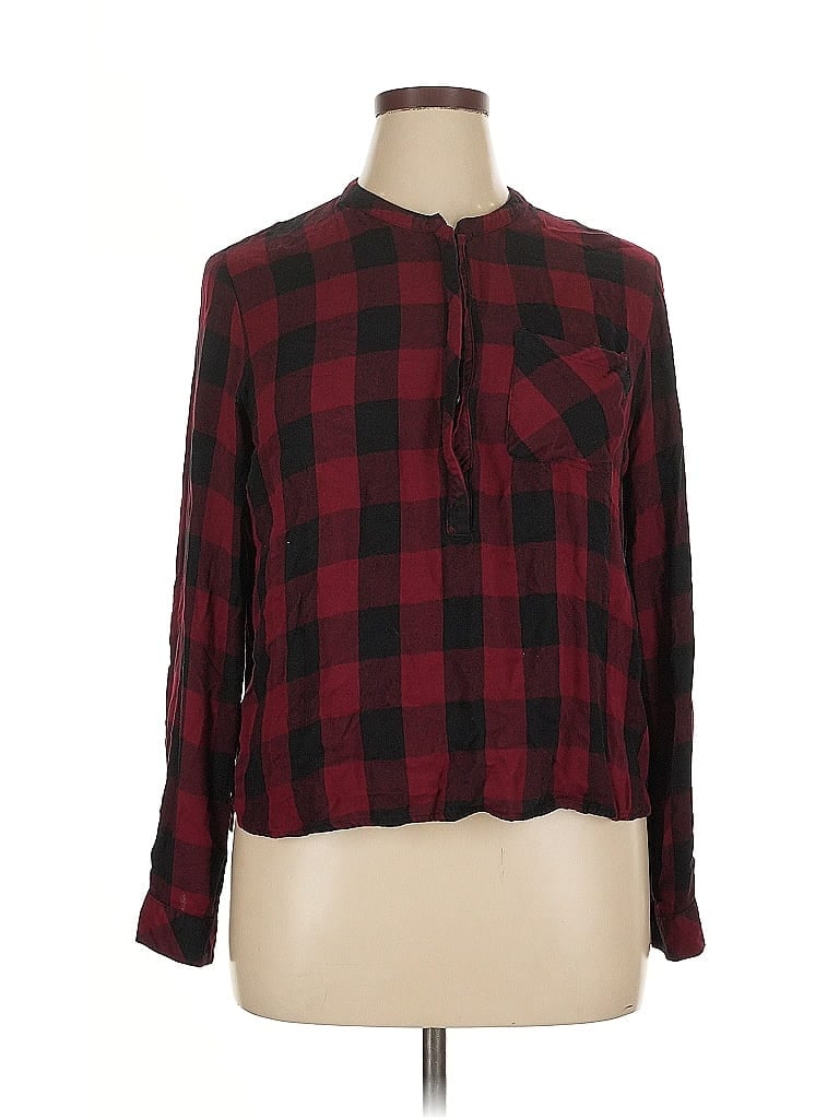 Pre-owned A.n.a. A New Approach Long Sleeve Blouse In Burgundy