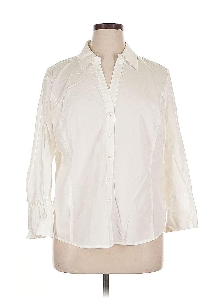 Pre-owned Talbots 3/4 Sleeve Button Down Shirt In White