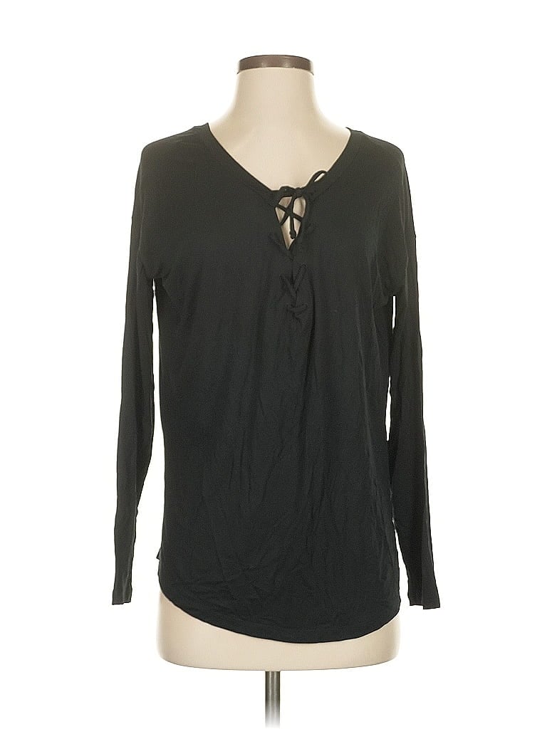 Pre-owned Victoria's Secret Pink Long Sleeve Henley Shirt In Black